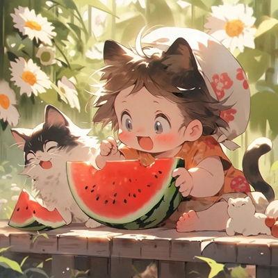 小猫吃瓜头像动漫男生,一场甜蜜的瓜界邂逅